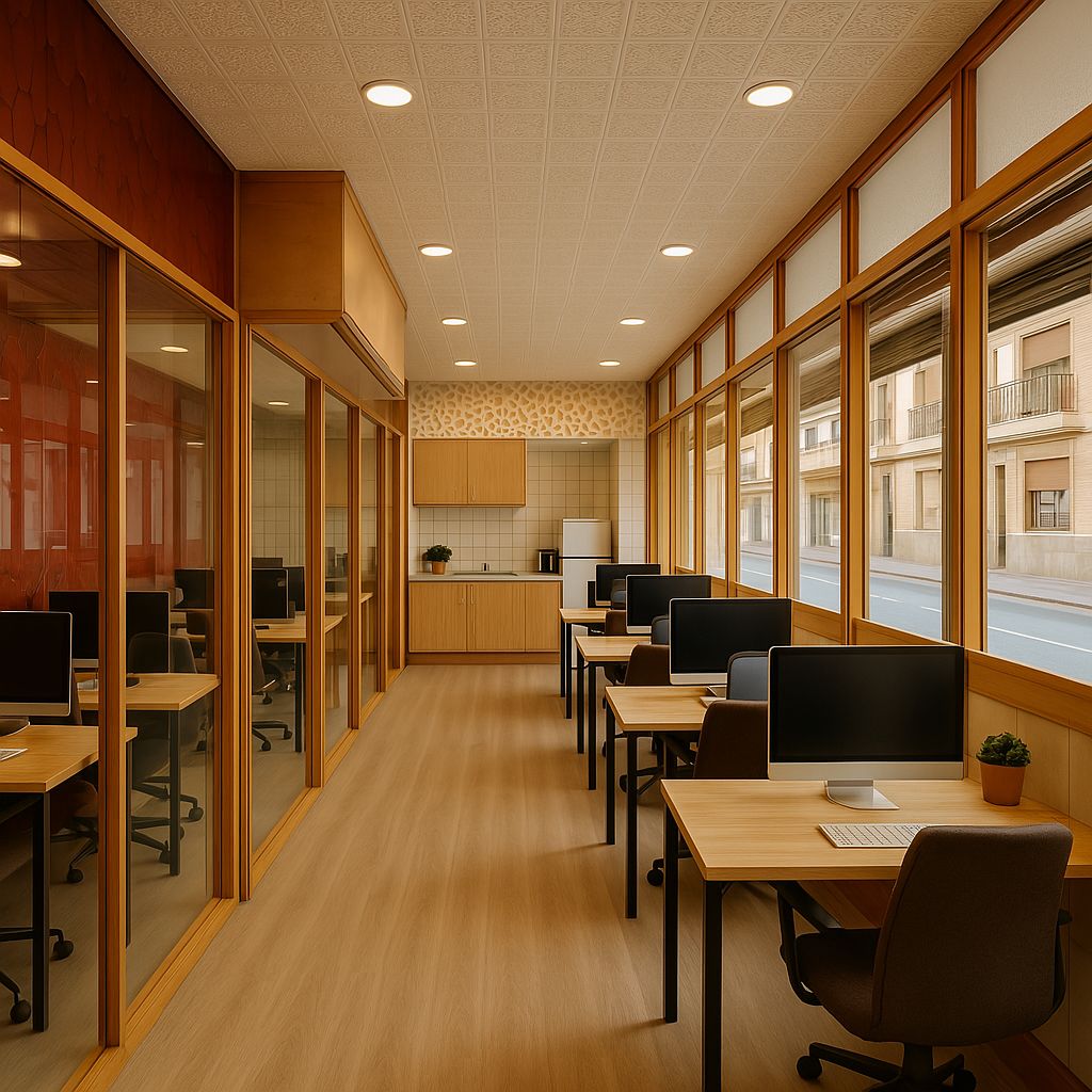 Puestos de trabajo y escritorios con luz natural en co-IRIS